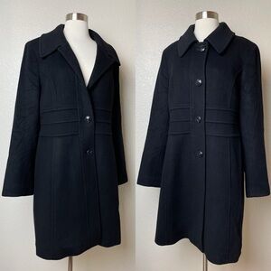 Anne Klein Black Lambswool/Cashmere Mid-length Collared Peacoat
